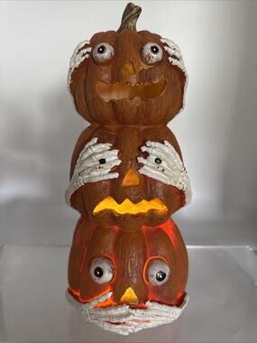 14" Halloween Lights Up Stack Pumpkins "Hear no, See no, Speak no Evil Pumpkin"